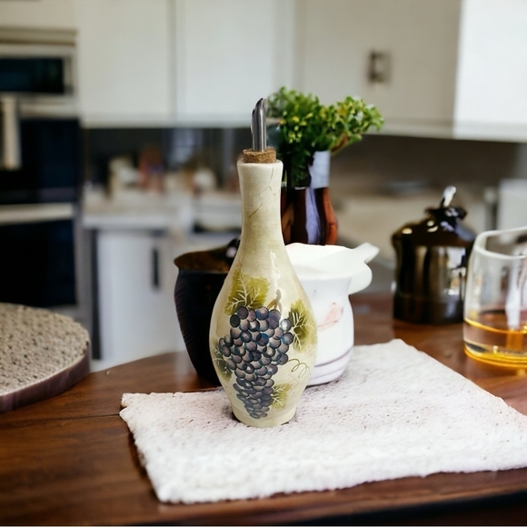 Olive Oil Bottle Cabernet Tabletops Unlimited Hand Painted Ceramic Oil Bottle - Picture 2 of 10